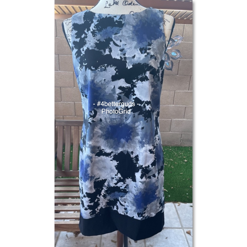 AB Studio Abstract Watercolor of Blue Gray & Black Shift Sheath dress Sz 8 - Picture 6 of 15